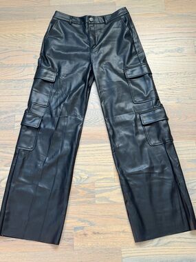 Stradivarius Women’s Black Faux Leather Cargo Pants Size 6